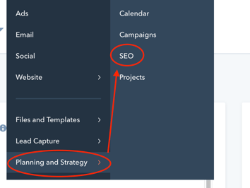Topic cluster SEO section in HubSpot